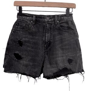 Free People Distressed Black Denim Cutoff Jean Shorts